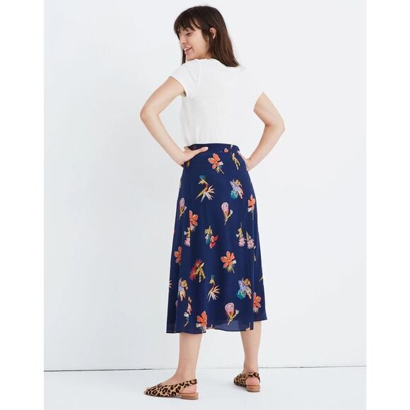 Madewell Silk Atrium Midi Skirt in Bird of Paradise - Size: 0 - Picture 3 of 7